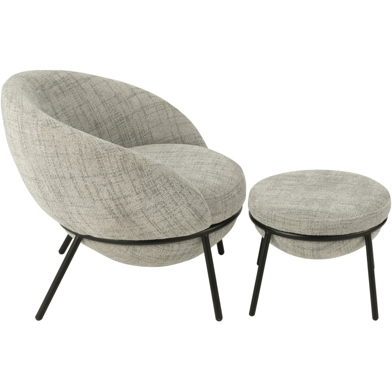 Fauteuil moderne boule avec repose-pieds en Tissu Gris Métal Noir Jopal - 3