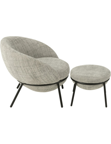 Fauteuil moderne boule avec repose-pieds en Tissu Gris Métal Noir Jopal - 3