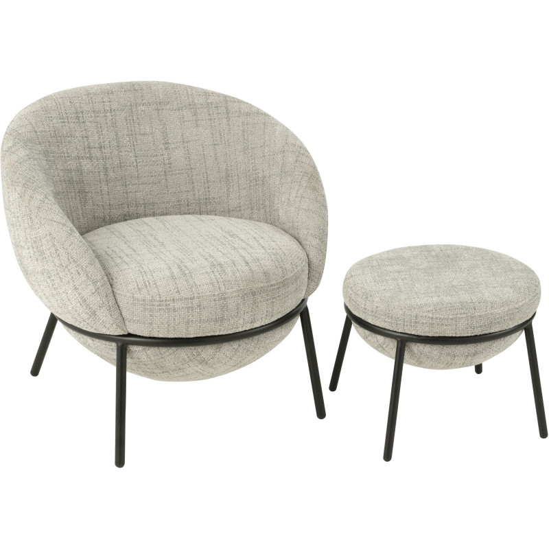 Fauteuil moderne boule avec repose-pieds en Tissu Gris Métal Noir Jopal - 9