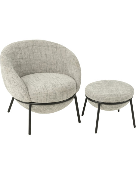 Fauteuil moderne boule avec repose-pieds en Tissu Gris Métal Noir Jopal - 9