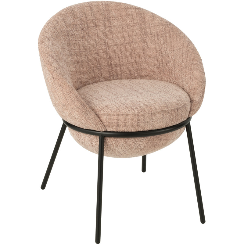 Fauteuil de table moderne boule en Tissu Rose clair Métal Noir Jopal - 1