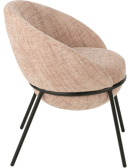 Fauteuil de table moderne boule en Tissu Rose clair Métal Noir Jopal - 4