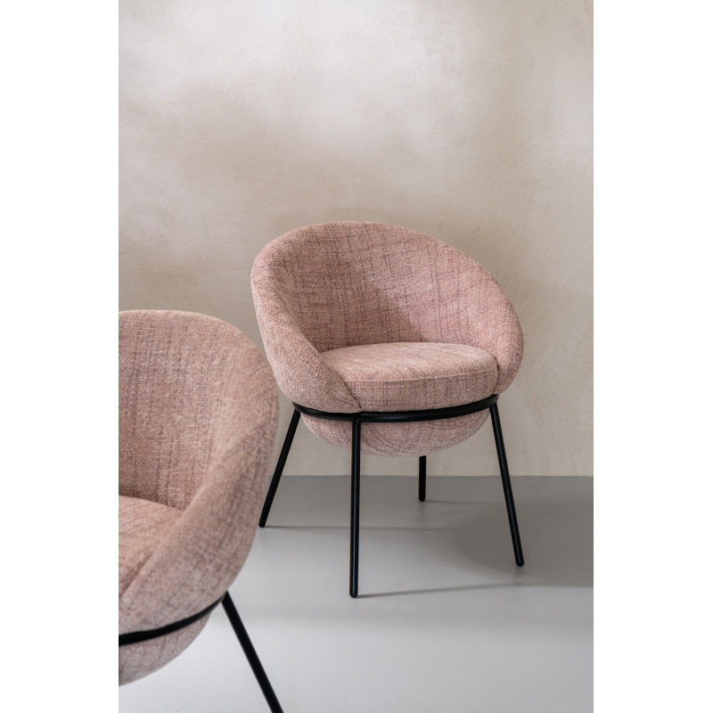 Fauteuil de table moderne boule en Tissu Rose clair Métal Noir Jopal - 9