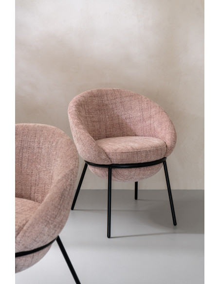 Fauteuil de table moderne boule en Tissu Rose clair Métal Noir Jopal - 9