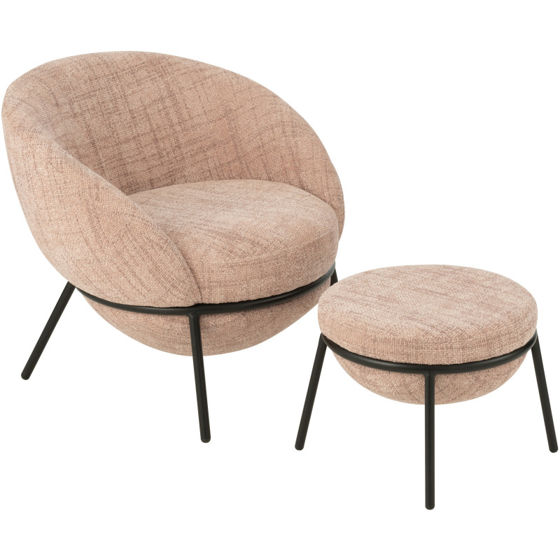 Fauteuil moderne boule avec repose-pieds en Tissu Rose clair Métal Noir Jopal - 1