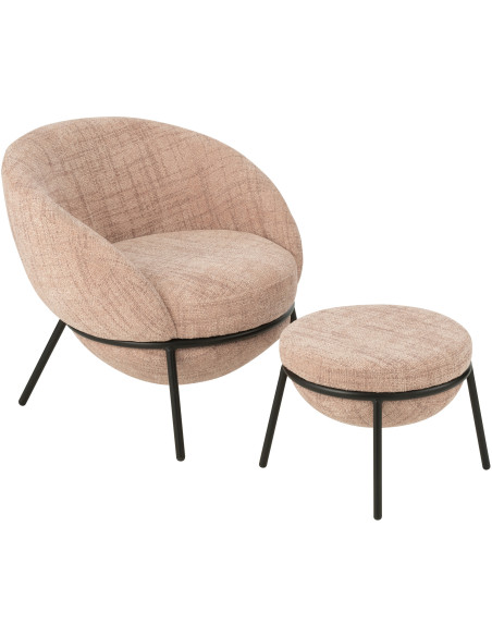 Fauteuil moderne boule avec repose-pieds en Tissu Rose clair Métal Noir Jopal - 1