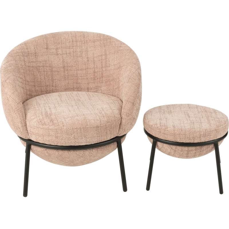 Fauteuil moderne boule avec repose-pieds en Tissu Rose clair Métal Noir Jopal - 3