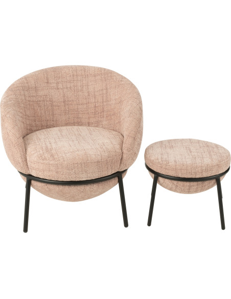 Fauteuil moderne boule avec repose-pieds en Tissu Rose clair Métal Noir Jopal - 3