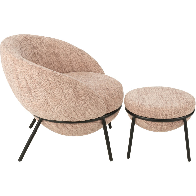 Fauteuil moderne boule avec repose-pieds en Tissu Rose clair Métal Noir Jopal - 4