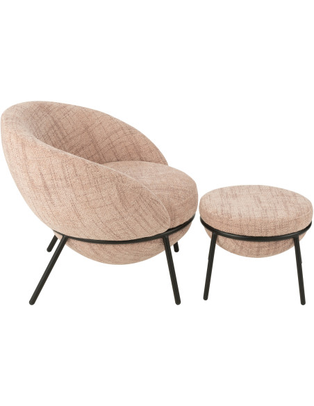 Fauteuil moderne boule avec repose-pieds en Tissu Rose clair Métal Noir Jopal - 4