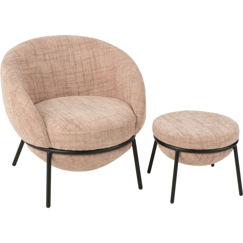 Fauteuil moderne boule avec repose-pieds en Tissu Rose clair Métal Noir Jopal - 10