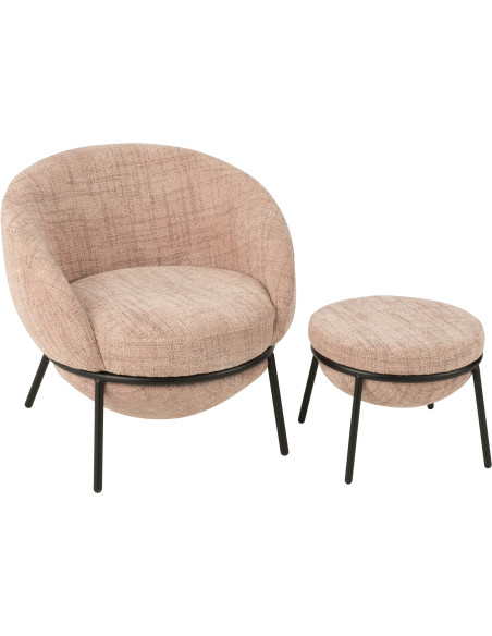 Fauteuil moderne boule avec repose-pieds en Tissu Rose clair Métal Noir Jopal - 10