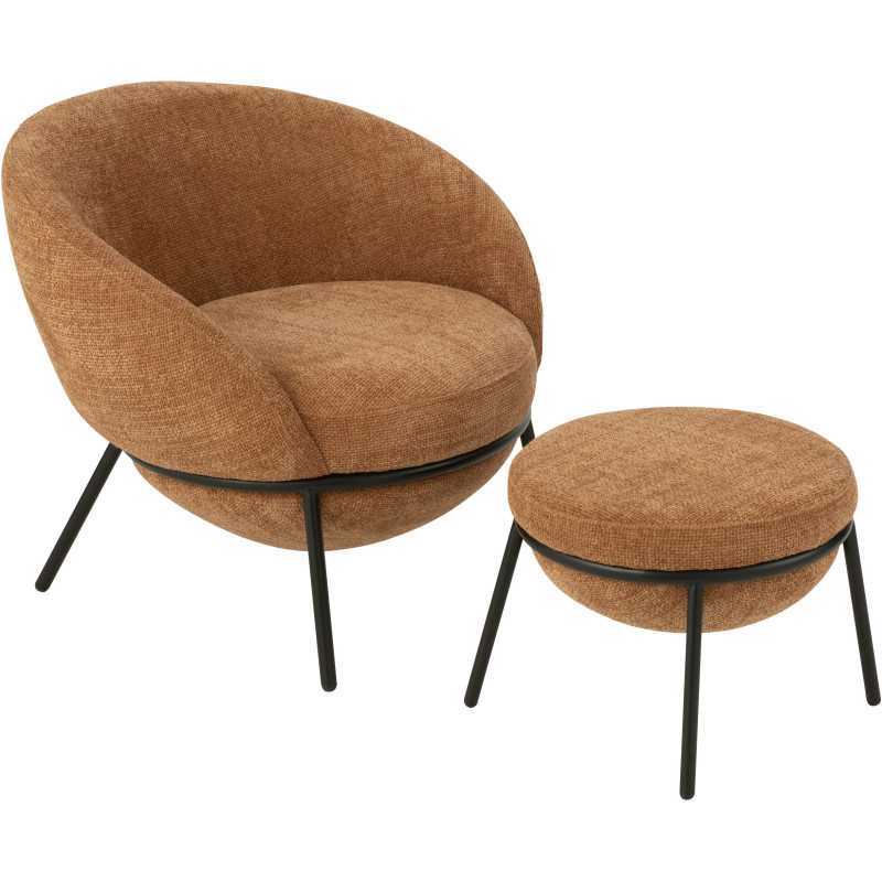Fauteuil moderne boule avec repose-pieds en Tissu Terracotta Métal Noir Jopal - 1