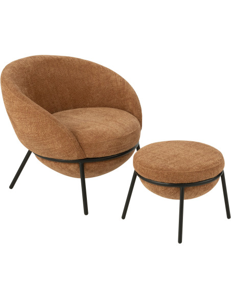 Fauteuil moderne boule avec repose-pieds en Tissu Terracotta Métal Noir Jopal - 1
