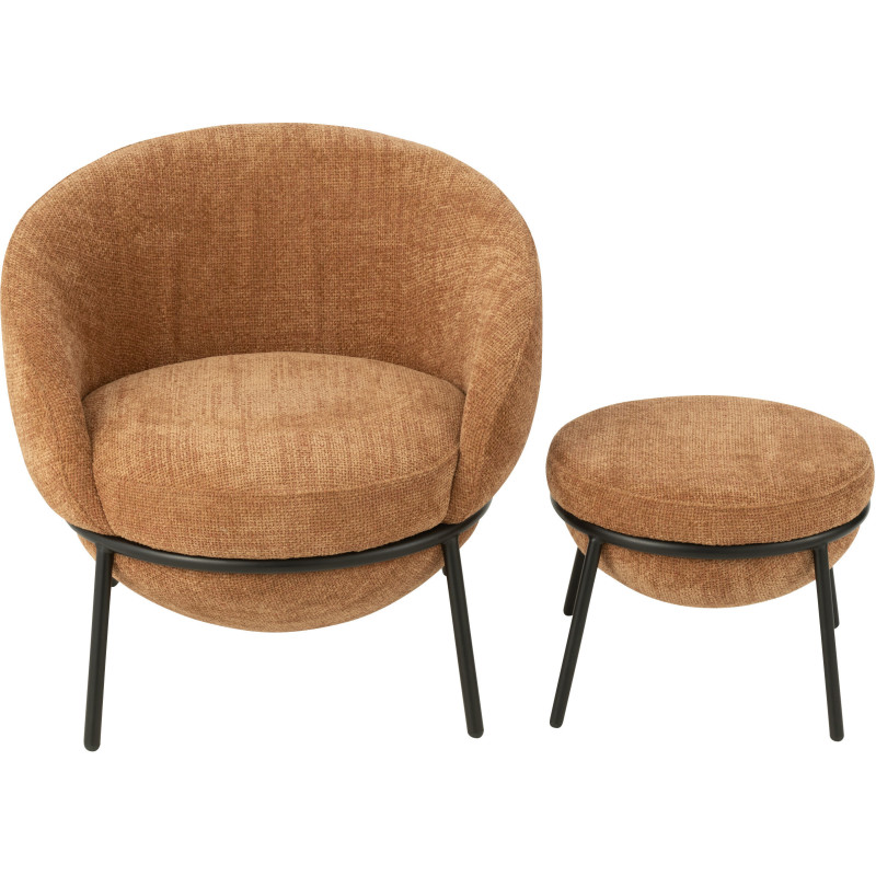 Fauteuil moderne boule avec repose-pieds en Tissu Terracotta Métal Noir Jopal - 2