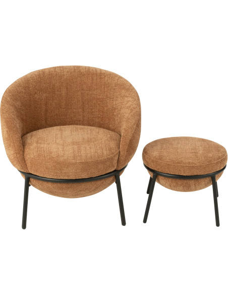 Fauteuil moderne boule avec repose-pieds en Tissu Terracotta Métal Noir Jopal - 2