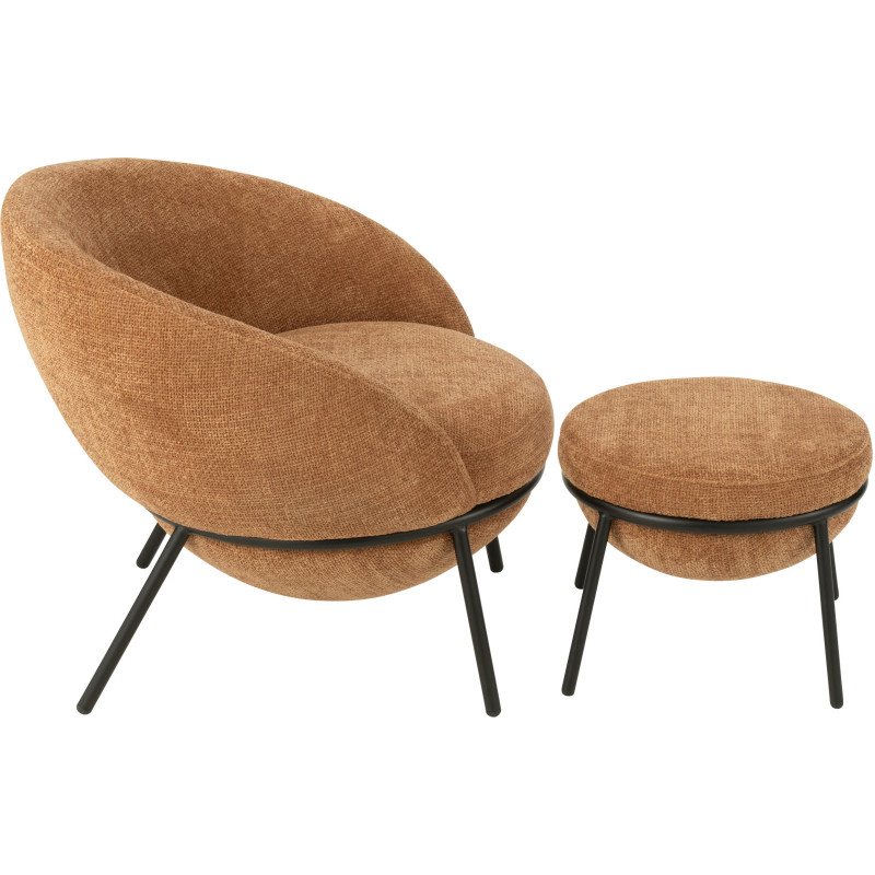 Fauteuil moderne boule avec repose-pieds en Tissu Terracotta Métal Noir Jopal - 3