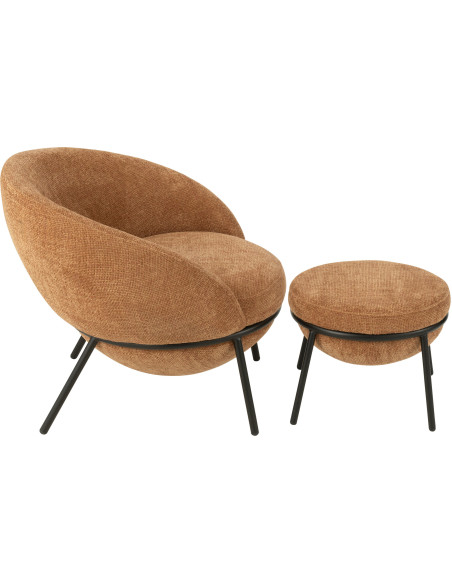 Fauteuil moderne boule avec repose-pieds en Tissu Terracotta Métal Noir Jopal - 3