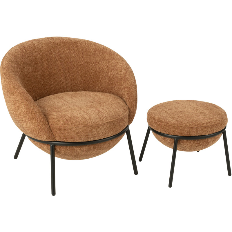 Fauteuil moderne boule avec repose-pieds en Tissu Terracotta Métal Noir Jopal - 9