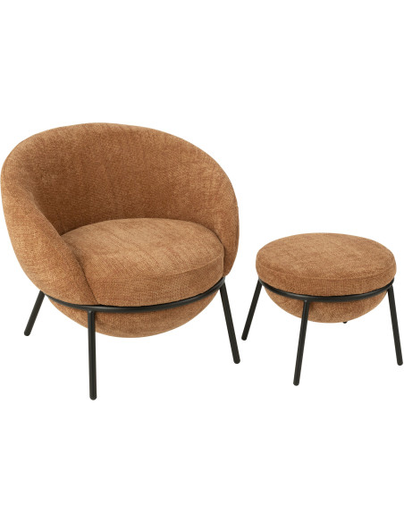 Fauteuil moderne boule avec repose-pieds en Tissu Terracotta Métal Noir Jopal - 9