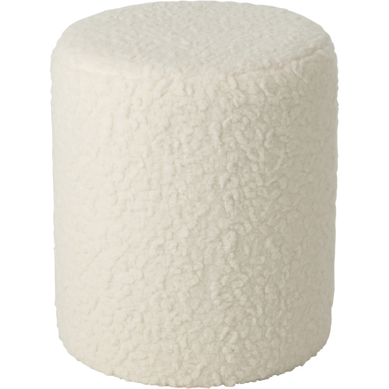 Pouf scandinave bouclette Rond en Tissu Blanc Bouclé Bois MDF Furrya - 1