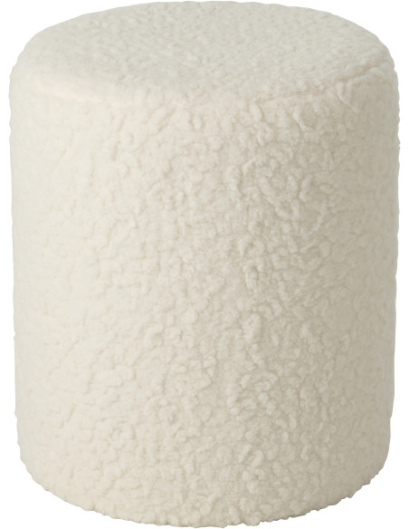 Pouf scandinave bouclette Rond en Tissu Blanc Bouclé Bois MDF Furrya - 1