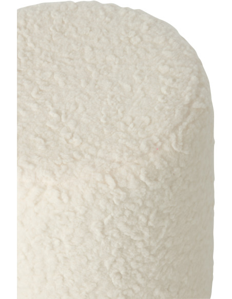 Pouf scandinave bouclette Rond en Tissu Blanc Bouclé Bois MDF Furrya - 4