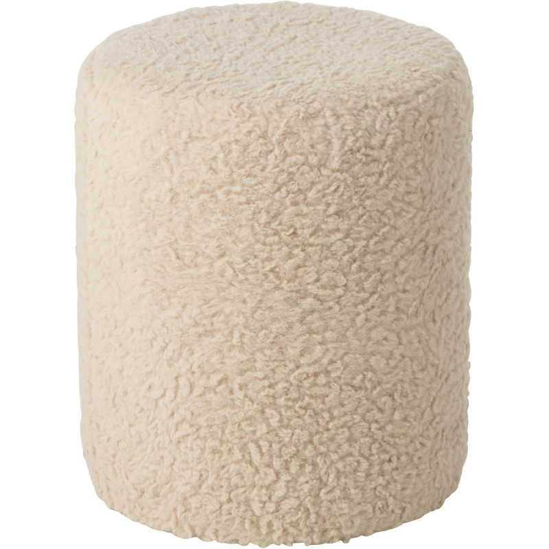 Pouf scandinave bouclette Rond en Tissu Blanc écru Bouclé Bois MDF Furrya - 1