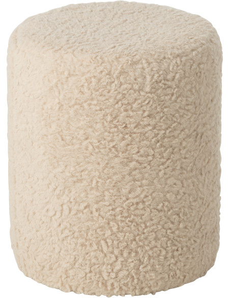 Pouf scandinave bouclette Rond en Tissu Blanc écru Bouclé Bois MDF Furrya - 1