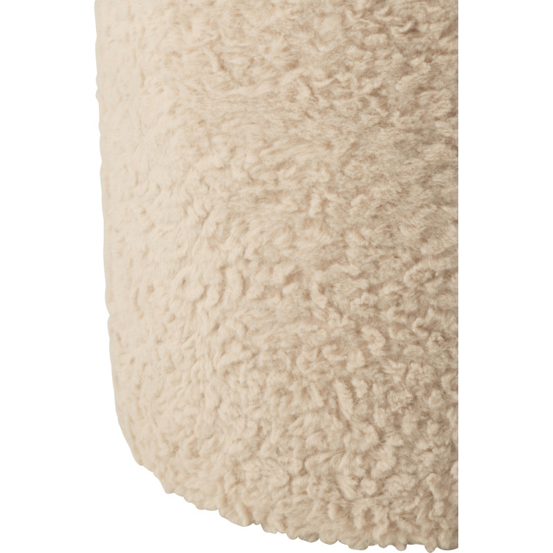 Pouf scandinave bouclette Rond en Tissu Blanc écru Bouclé Bois MDF Furrya - 3