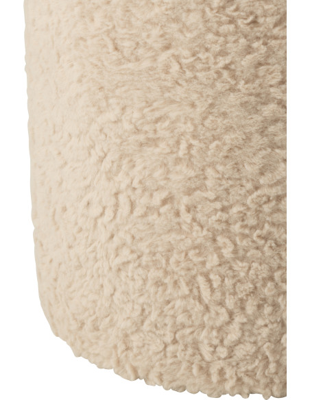 Pouf scandinave bouclette Rond en Tissu Blanc écru Bouclé Bois MDF Furrya - 3
