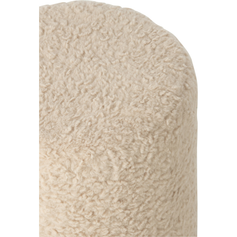 Pouf scandinave bouclette Rond en Tissu Blanc écru Bouclé Bois MDF Furrya - 4