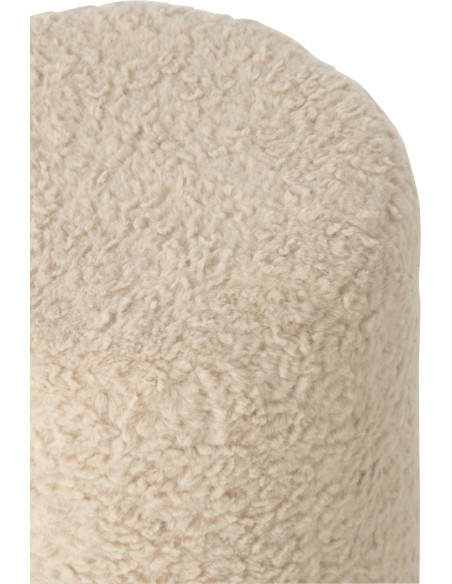 Pouf scandinave bouclette Rond en Tissu Blanc écru Bouclé Bois MDF Furrya - 4