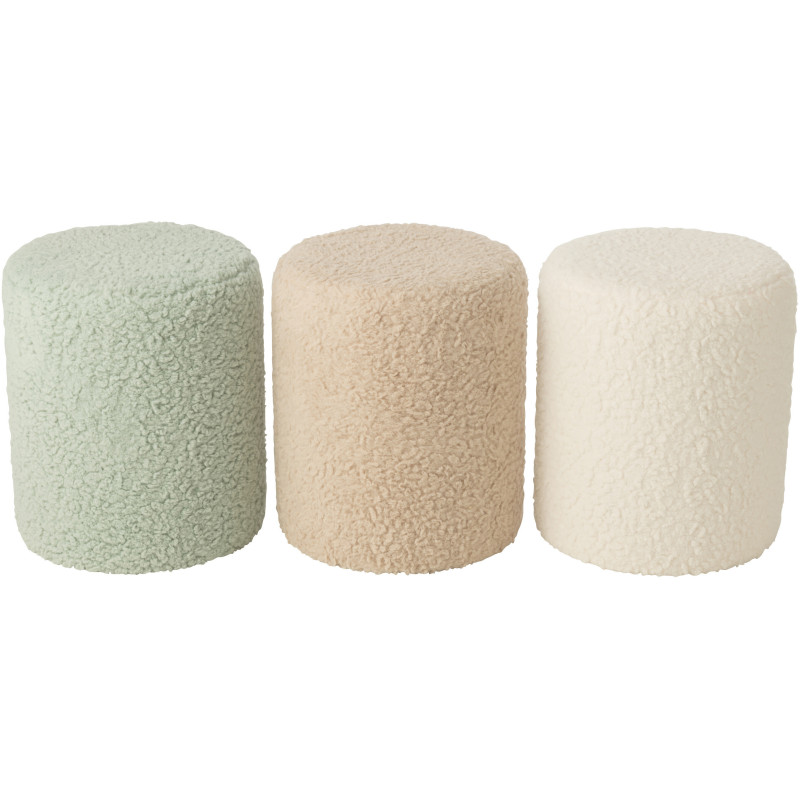 Pouf scandinave bouclette Rond en Tissu Bleu clair Bouclé Bois MDF Furrya - 4