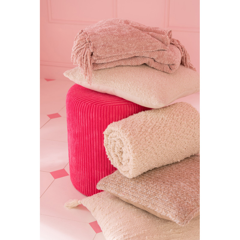 Pouf moderne chic Rond en Velours Fuchsia Côtelé Bois MDF Colorful - 5