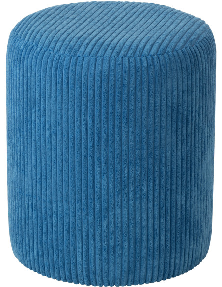 Pouf moderne chic Rond en Velours Bleu cobalt Côtelé Bois MDF Colorful - 1