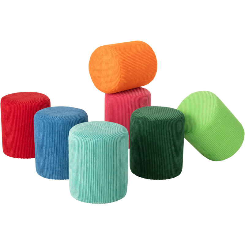 Pouf moderne chic Rond en Velours Bleu cobalt Côtelé Bois MDF Colorful - 5