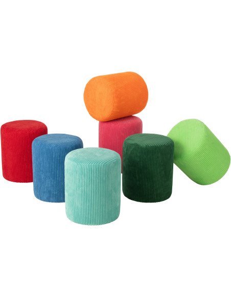 Pouf moderne chic Rond en Velours Bleu cobalt Côtelé Bois MDF Colorful - 5