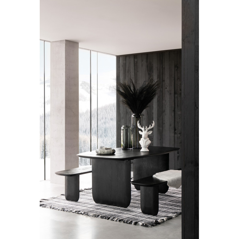 Grand Banc moderne Arrondi 4 places en Bois d'acacia Noir Fjordi - 2