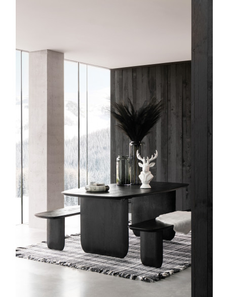 Grand Banc moderne Arrondi 4 places en Bois d'acacia Noir Fjordi - 2