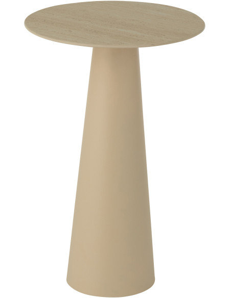 Table d'appoint moderne Ronde en Métal Beige Blanc écru Imitation travertin Maolia - 1