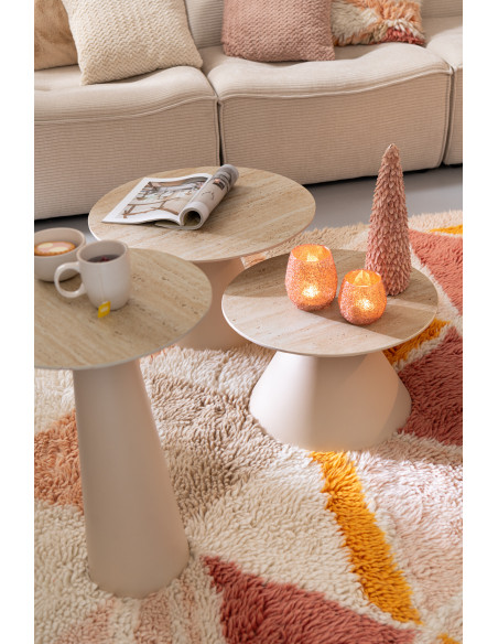Table d'appoint moderne Ronde en Métal Beige Blanc écru Imitation travertin Maolia - 2