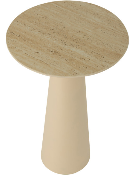 Table d'appoint moderne Ronde en Métal Beige Blanc écru Imitation travertin Maolia - 4