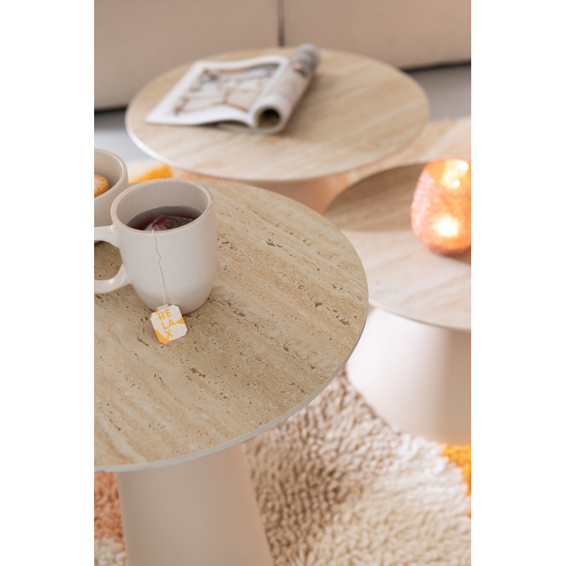 Table d'appoint moderne Ronde en Métal Beige Blanc écru Imitation travertin Maolia - 6