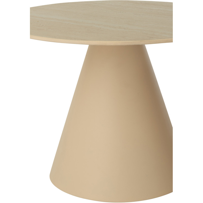 Table basse gigogne moderne Ronde en Métal Beige Blanc écru Imitation travertin Maolia - 3