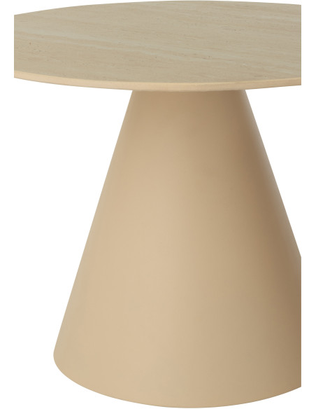 Table basse gigogne moderne Ronde en Métal Beige Blanc écru Imitation travertin Maolia - 3