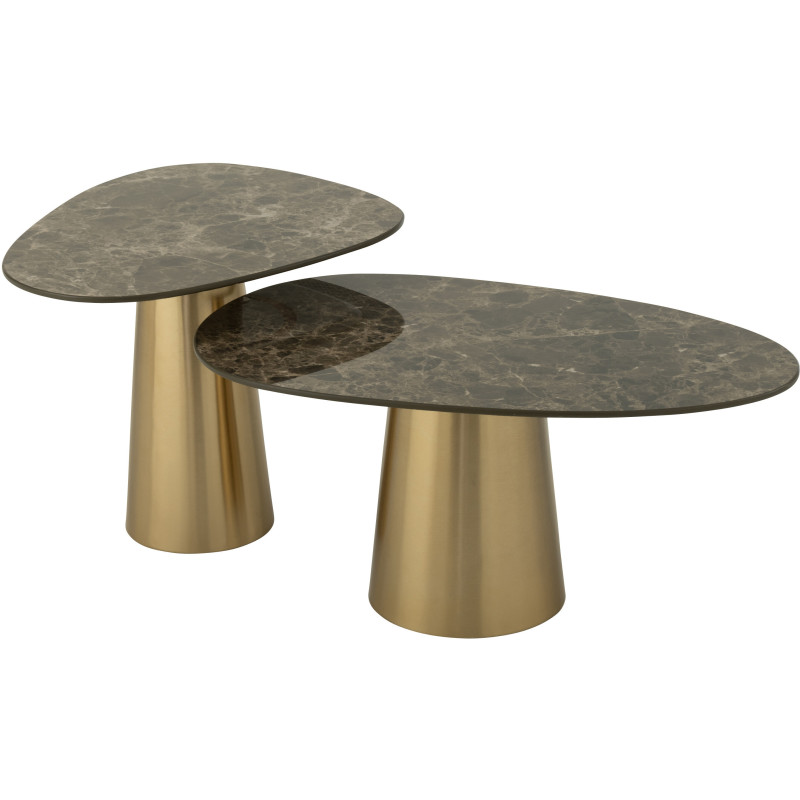 Table basse gigogne moderne Ovale en Métal Bronze Taupe Imitation marbre Kliera - 1