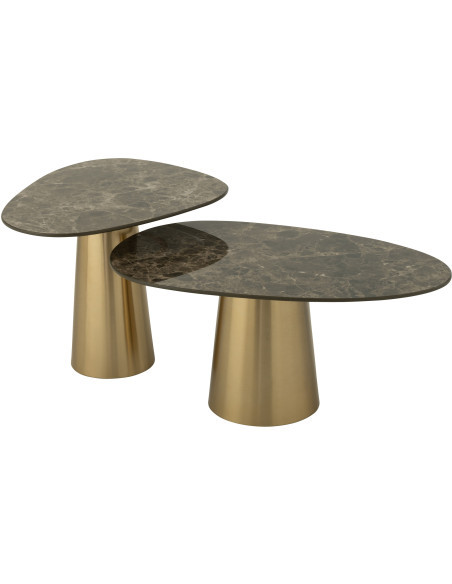 Table basse gigogne moderne Ovale en Métal Bronze Taupe Imitation marbre Kliera - 1