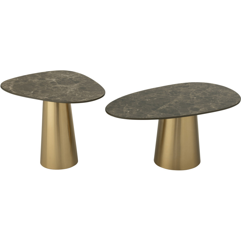 Table basse gigogne moderne Ovale en Métal Bronze Taupe Imitation marbre Kliera - 2