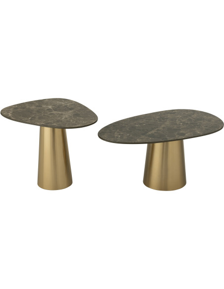 Table basse gigogne moderne Ovale en Métal Bronze Taupe Imitation marbre Kliera - 2